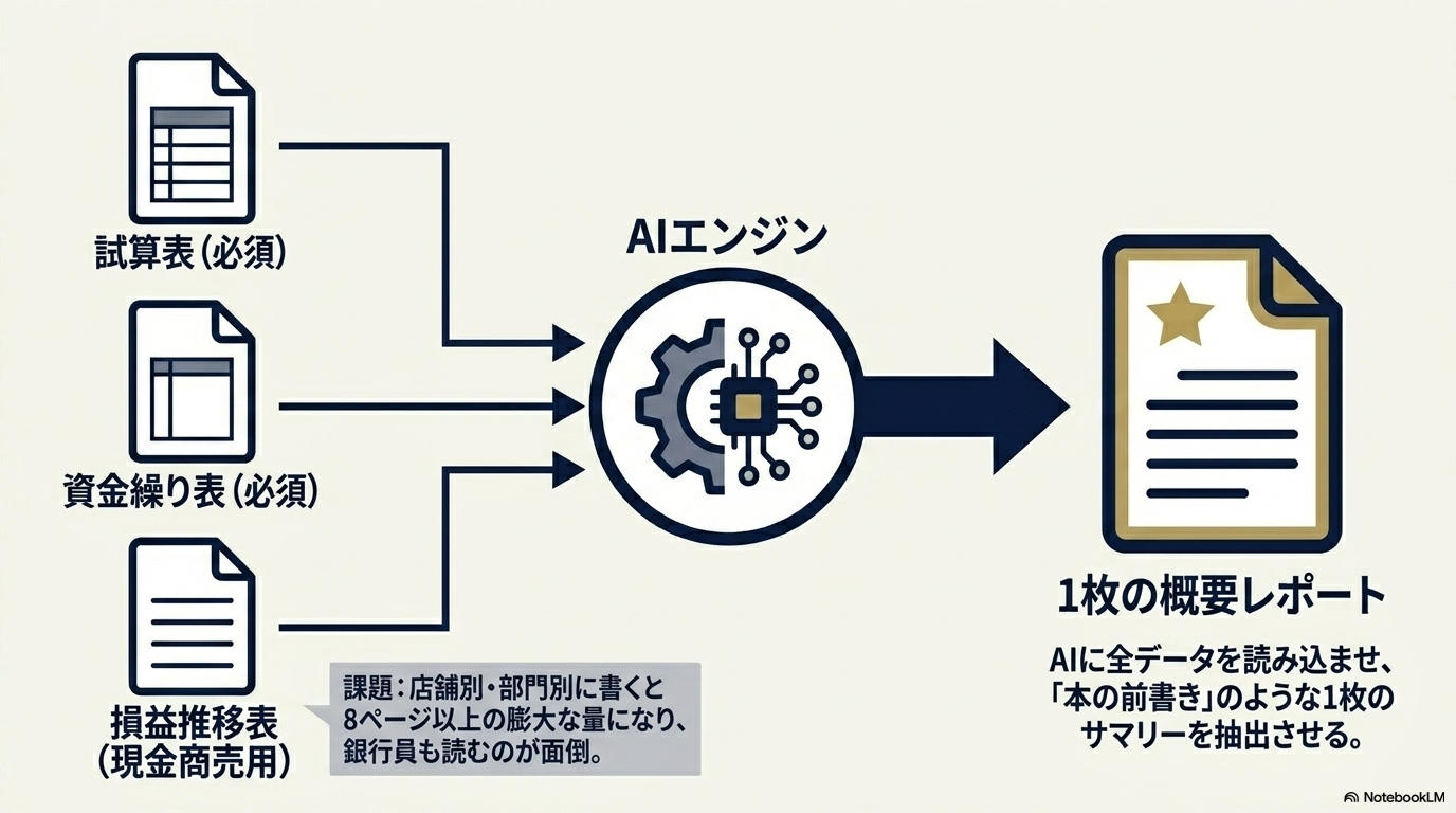 試算表・資金繰り表・損益推移表をAIで概要レポート化する流れ